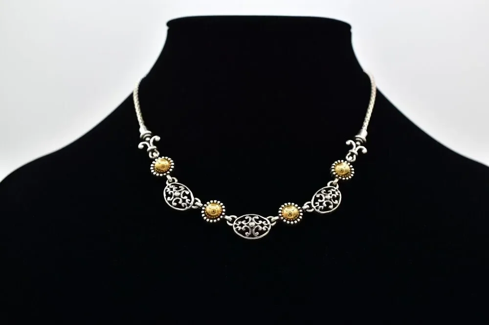 Brighton Barcelona Collar Necklace Silver Plated Gold Tone Retired Signed BinBL